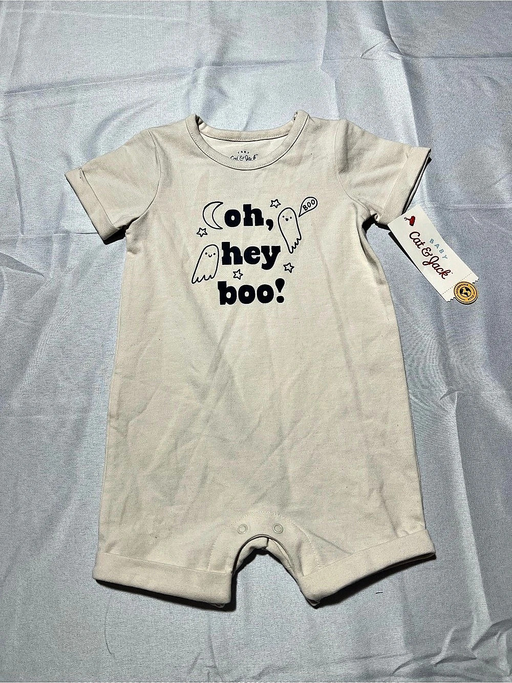 Cat & Jack Oh Hey Boo Short-Sleeve Romper Cream & Black